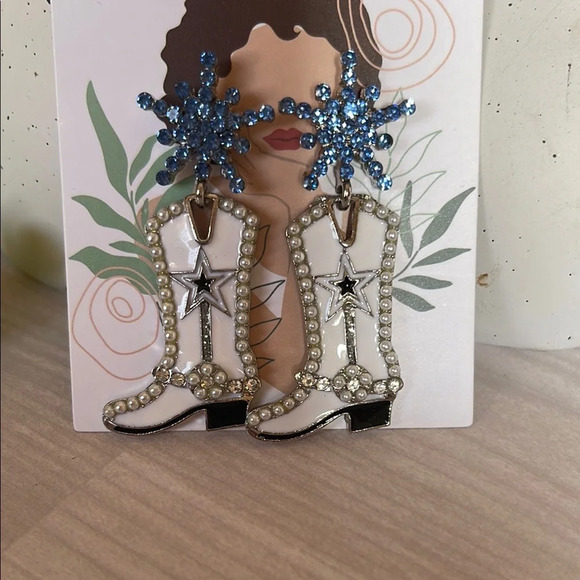 Blue and White Dangling Earrings Jewelry - Picture 2 of 5
